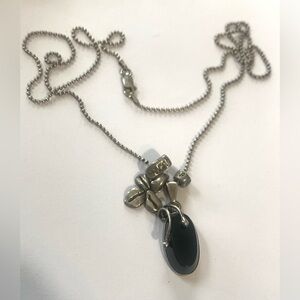 Sterling silver onyx pendant with charms marked mex'co' 24" ball chain